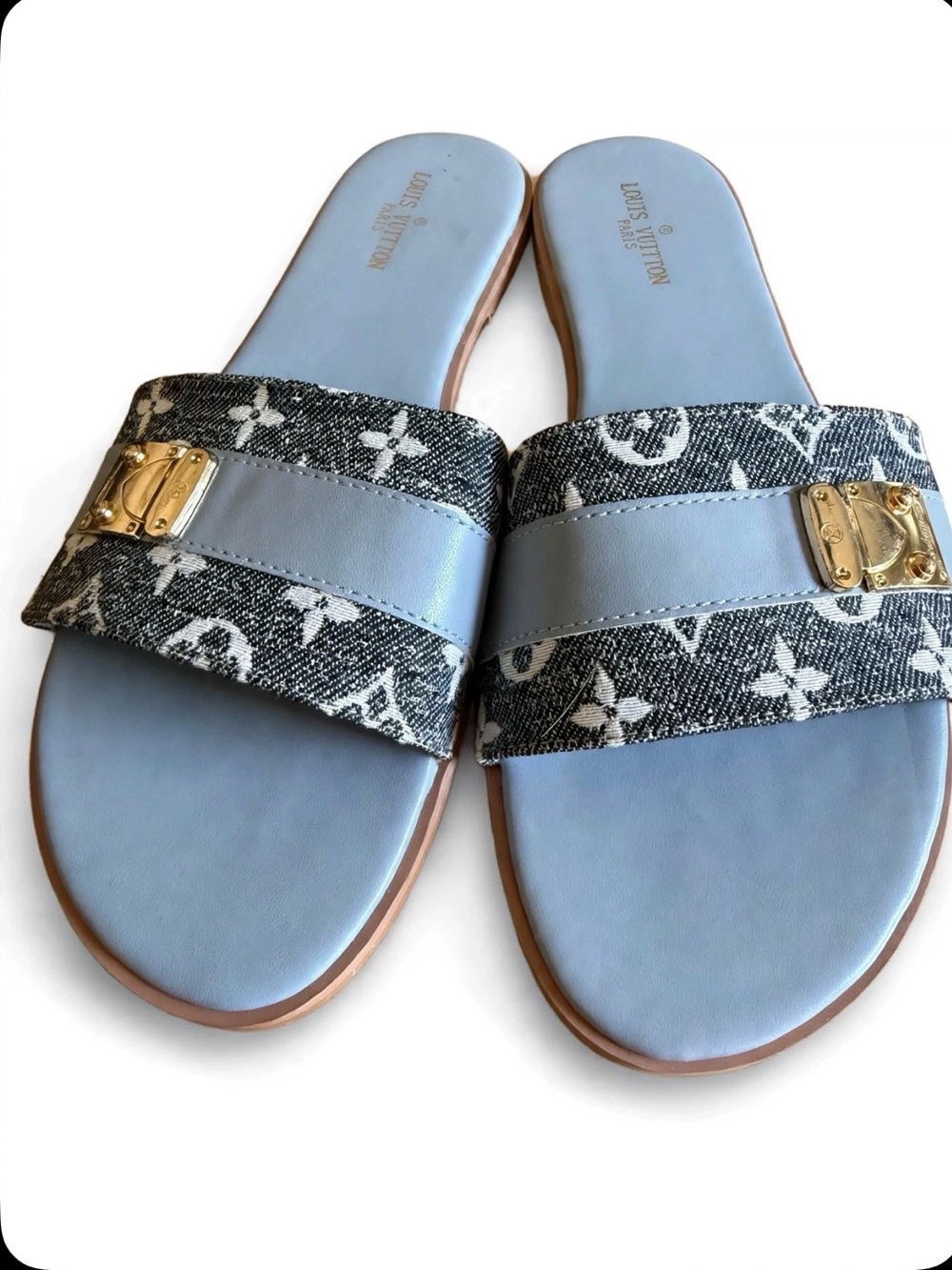 Designer Inspired Sandals with Gold-Tone Accent NWOB